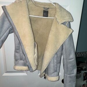 Faux Shearling Lined Jacket - Gray and Cream
